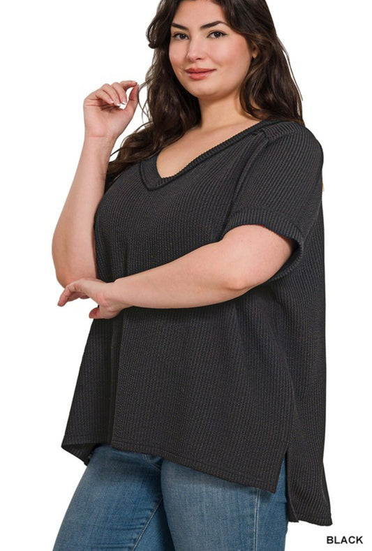 Plus Exposed Seam Ribbed Top