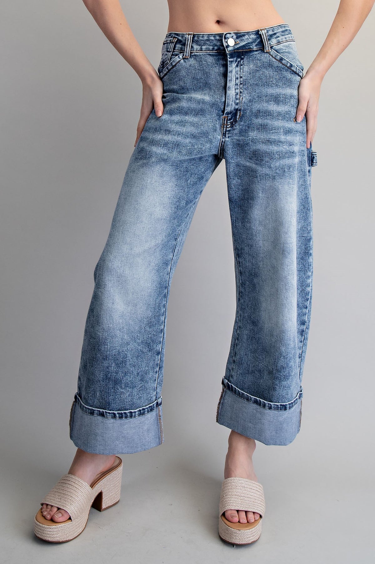 Zipper Front Rolled Up Hem Pants