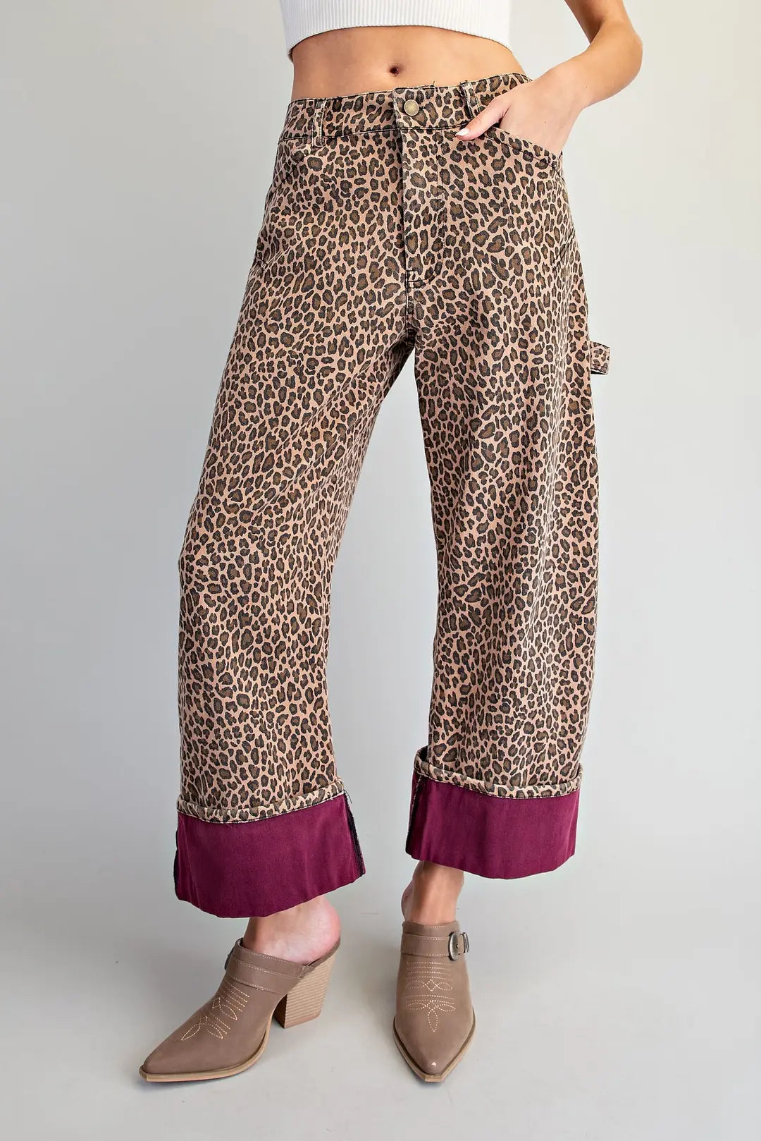Contrast Cuff Leopard Pants