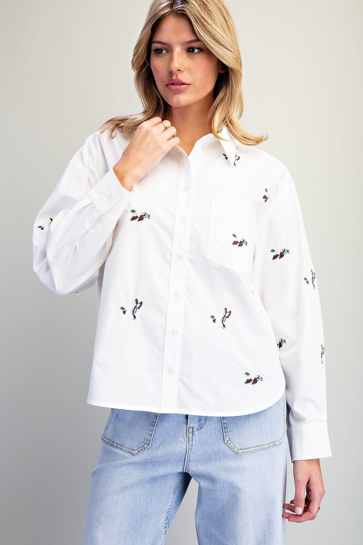 Embroidered Duck Button Down Shirt