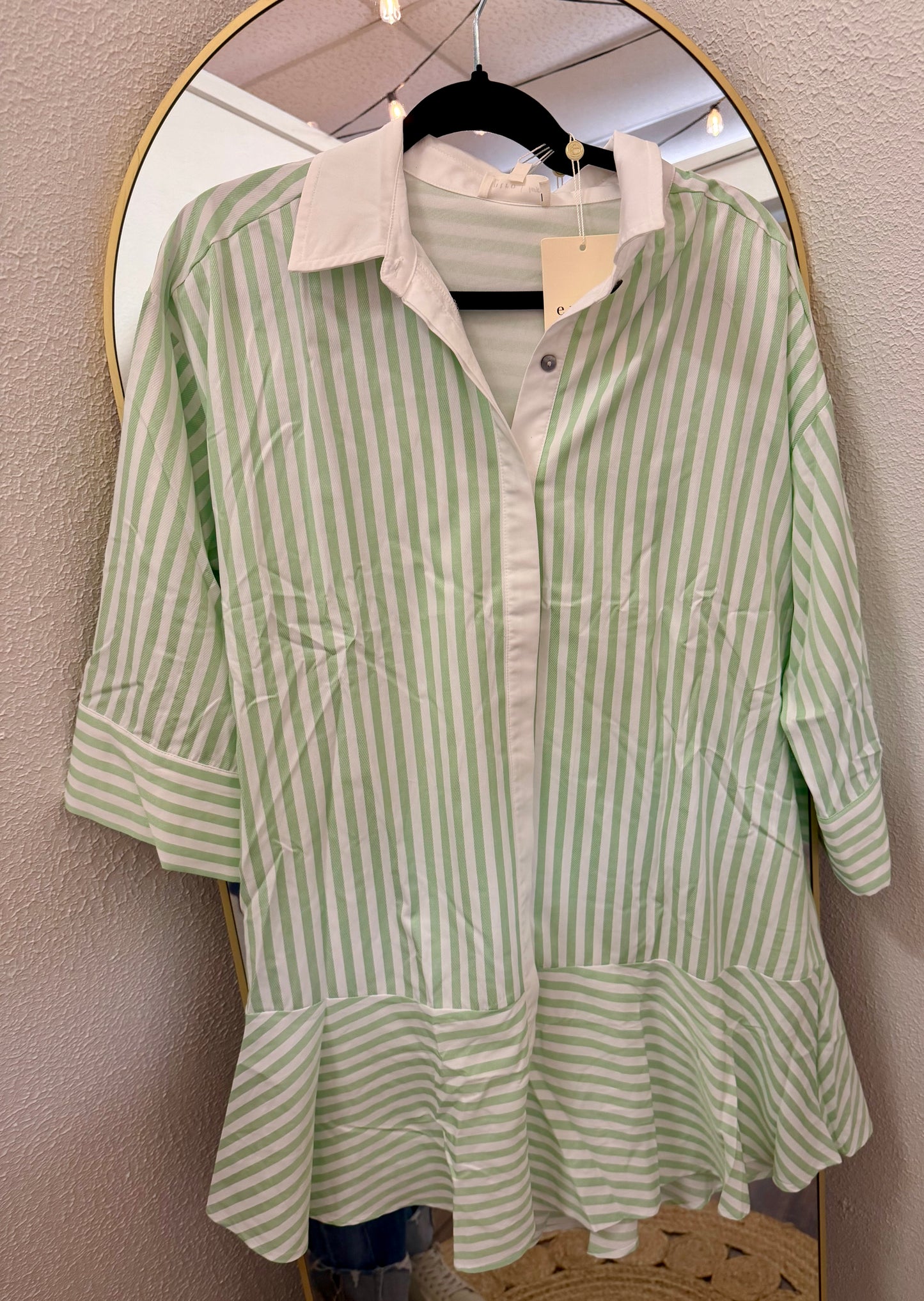 Mint Stripe Collared Button Dress