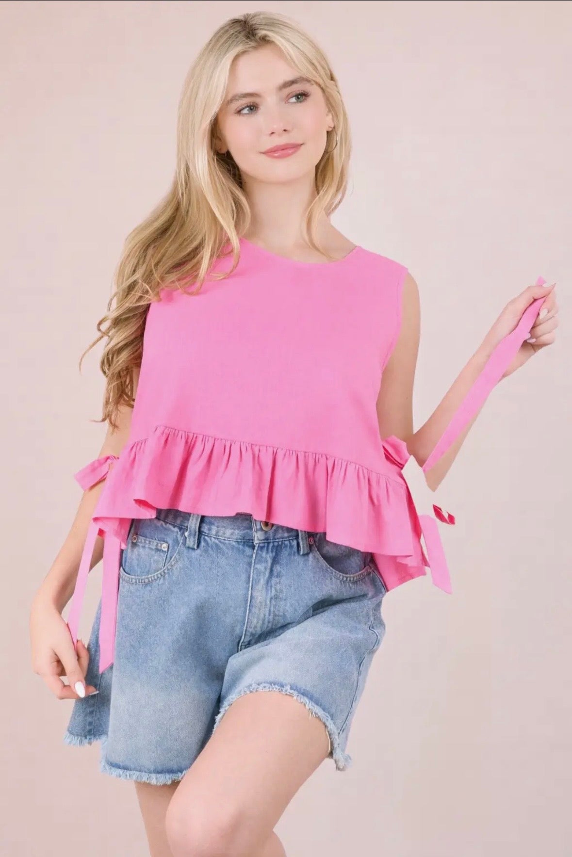 Pink Peplum Tie Top