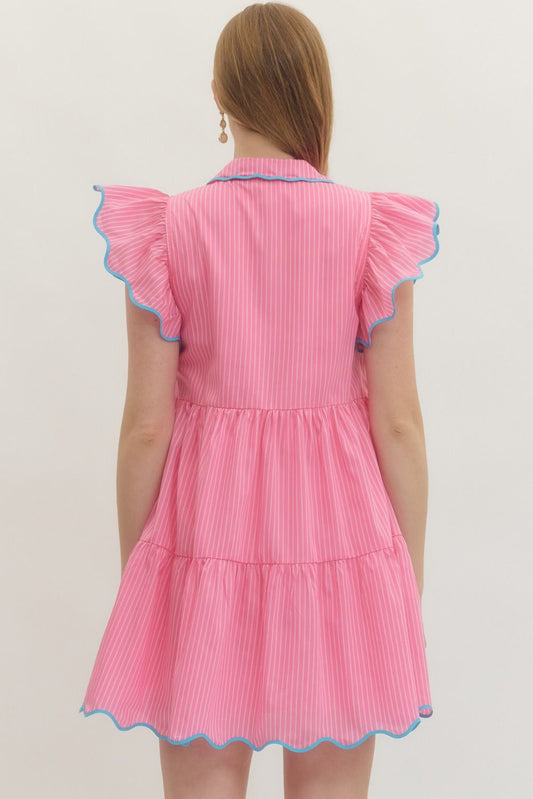 Pinstripe Flutter Sleeve Bubble Gum Mini