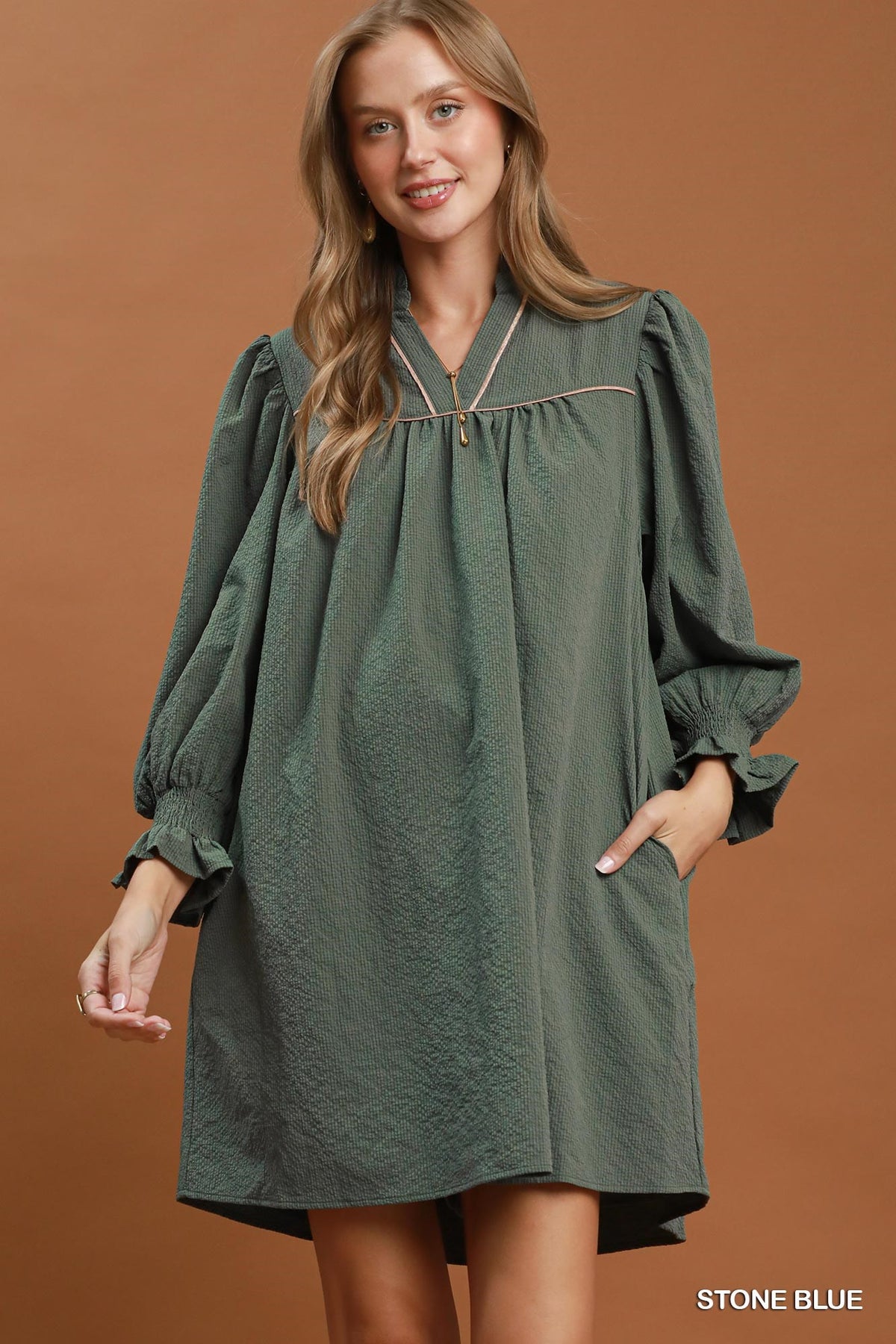 PLUS Puff Sleeve Piping Dress
