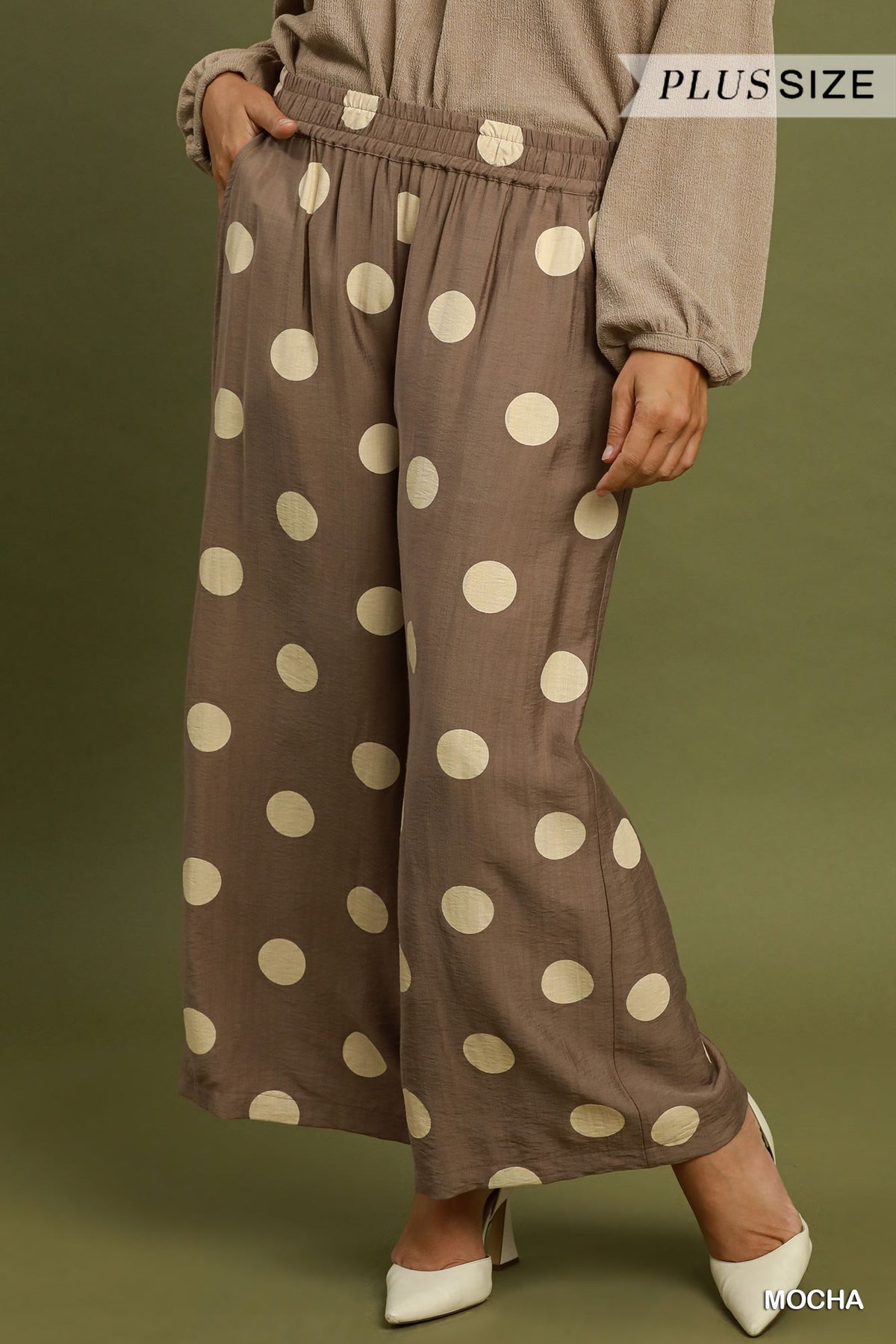 PLUS Mocha Polka Wide Leg Pants