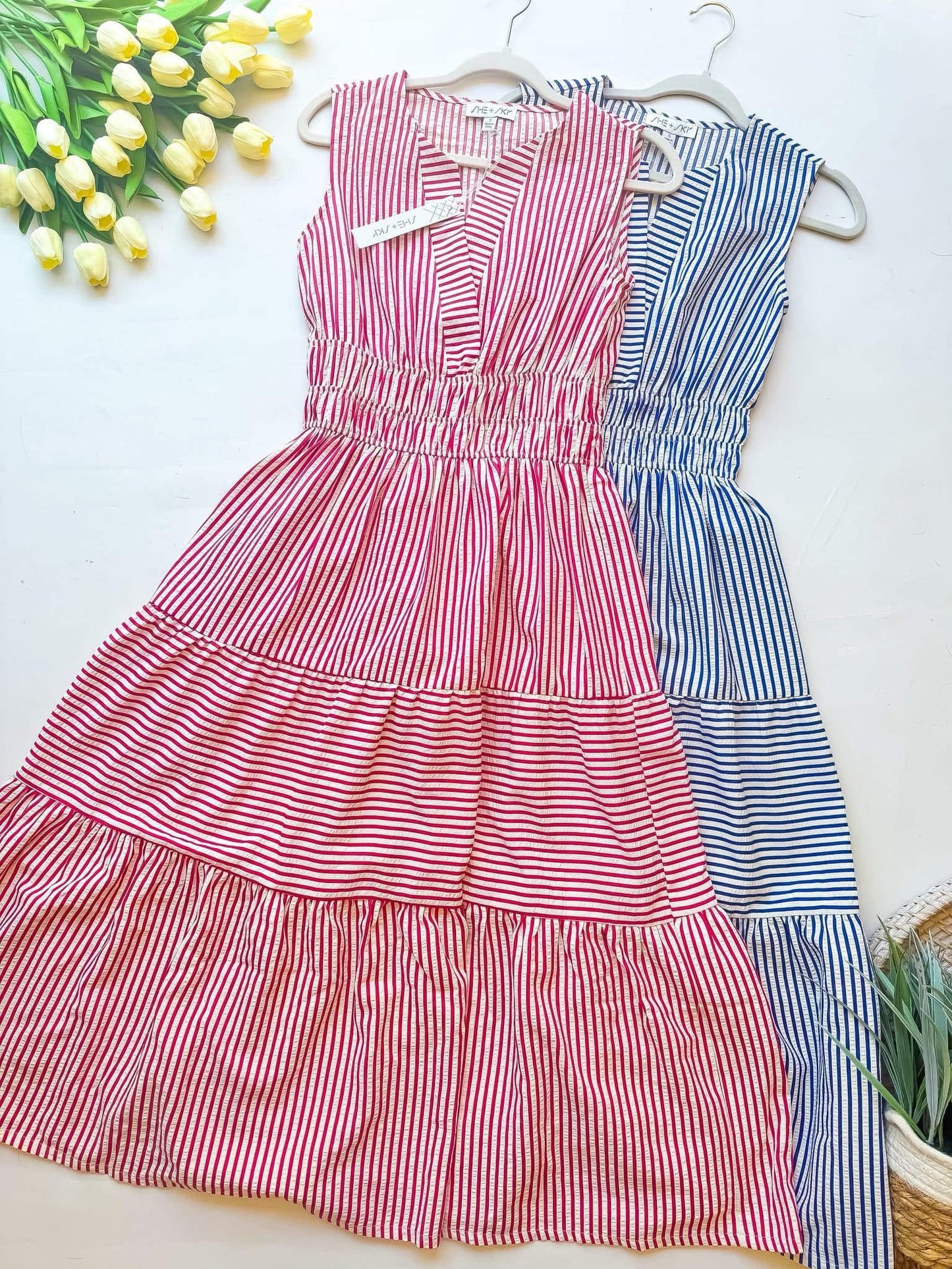 Coastal Stripes Smocked Midi Dress