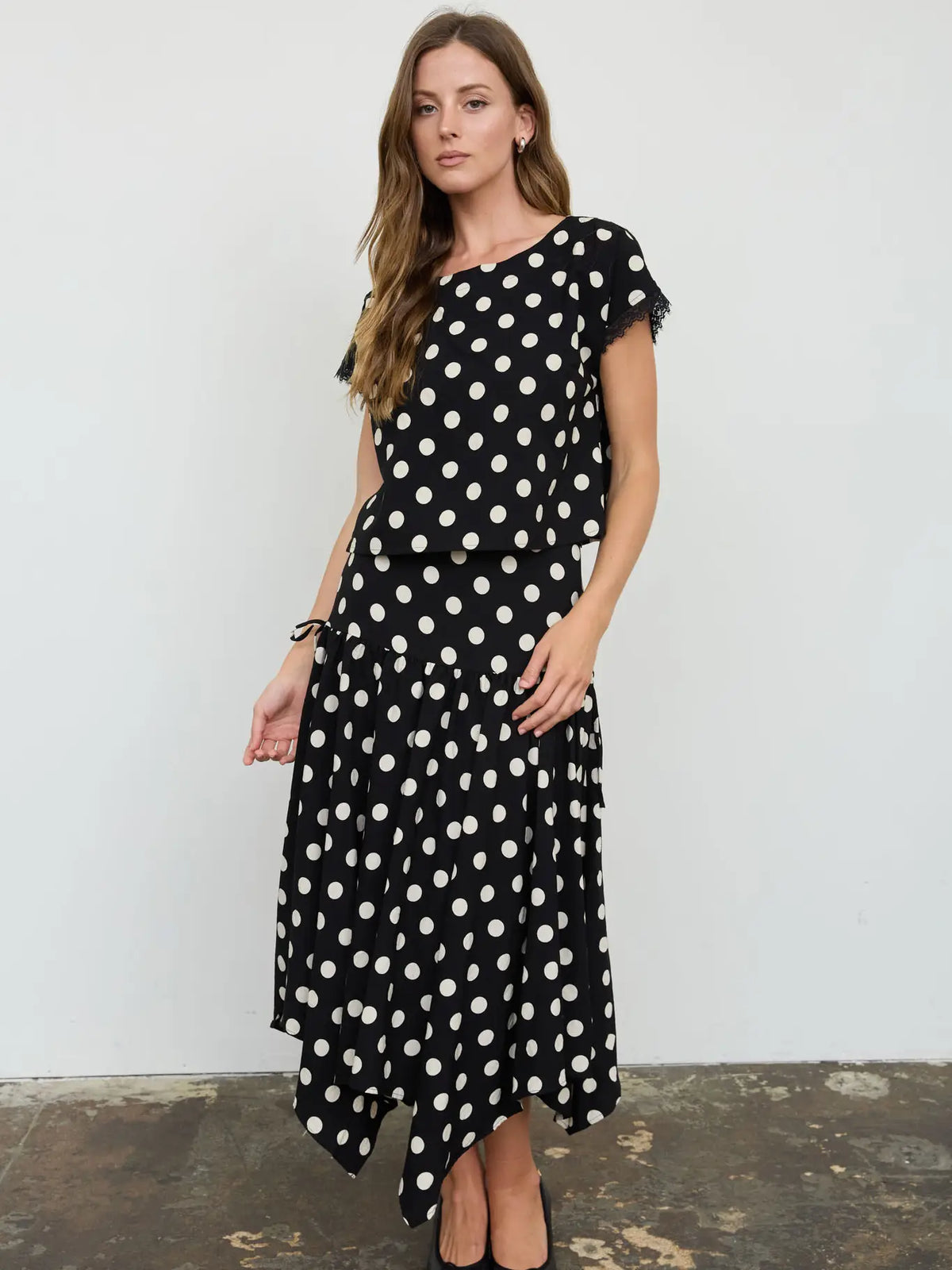 Polka Dot Lace Trim Skirt Set