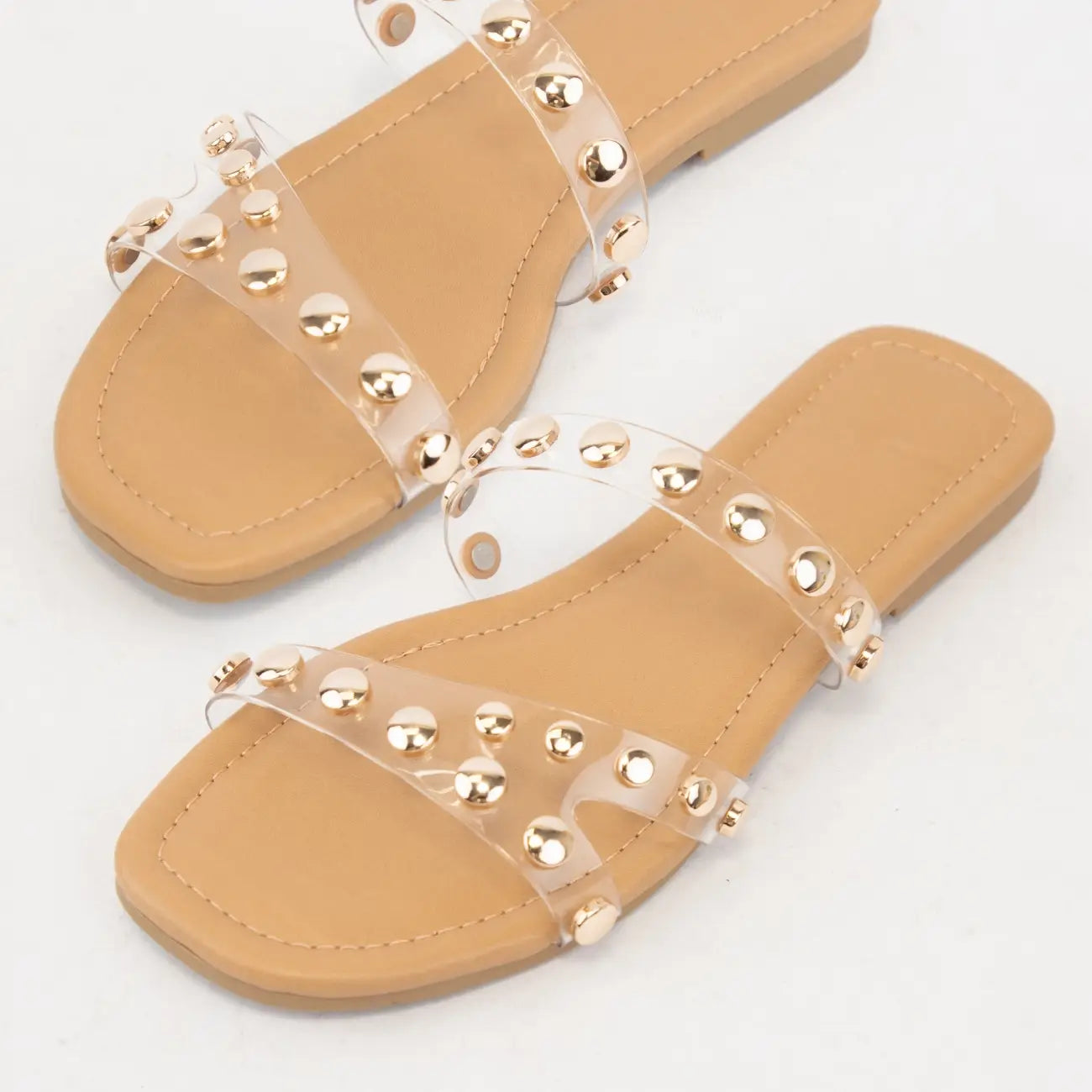 Lantern Golden Round Stud Embellished Clear Sandal