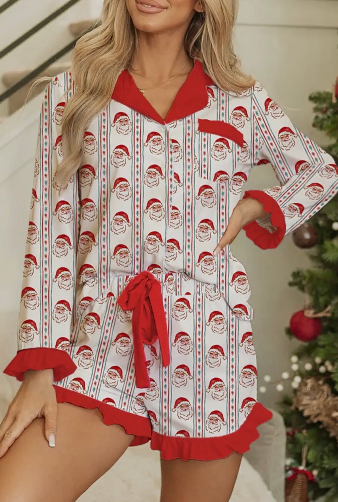 Father Christmas Ruffle Ribbon Pajamas