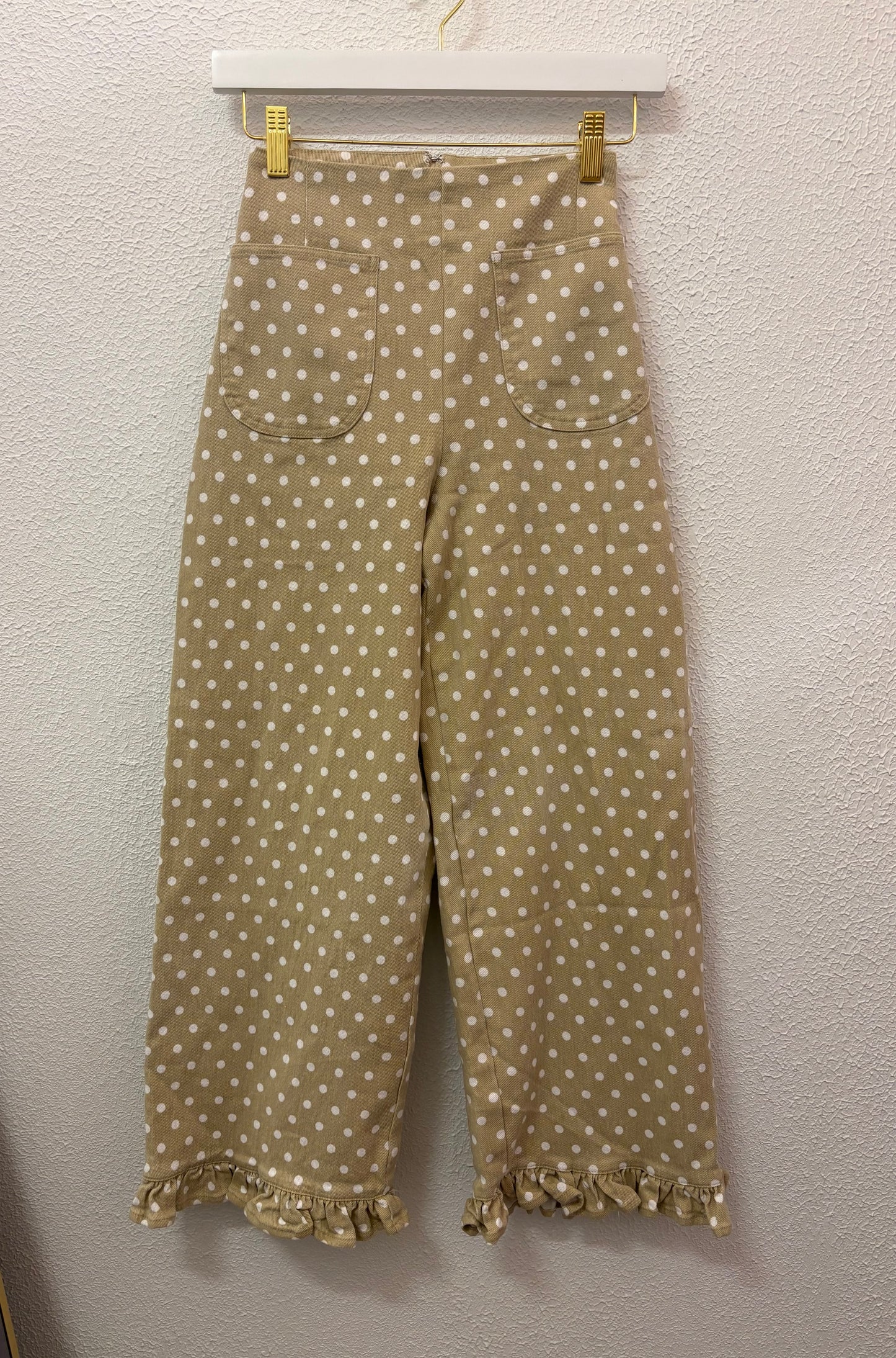 Polka Dot Ruffle Accent Pants