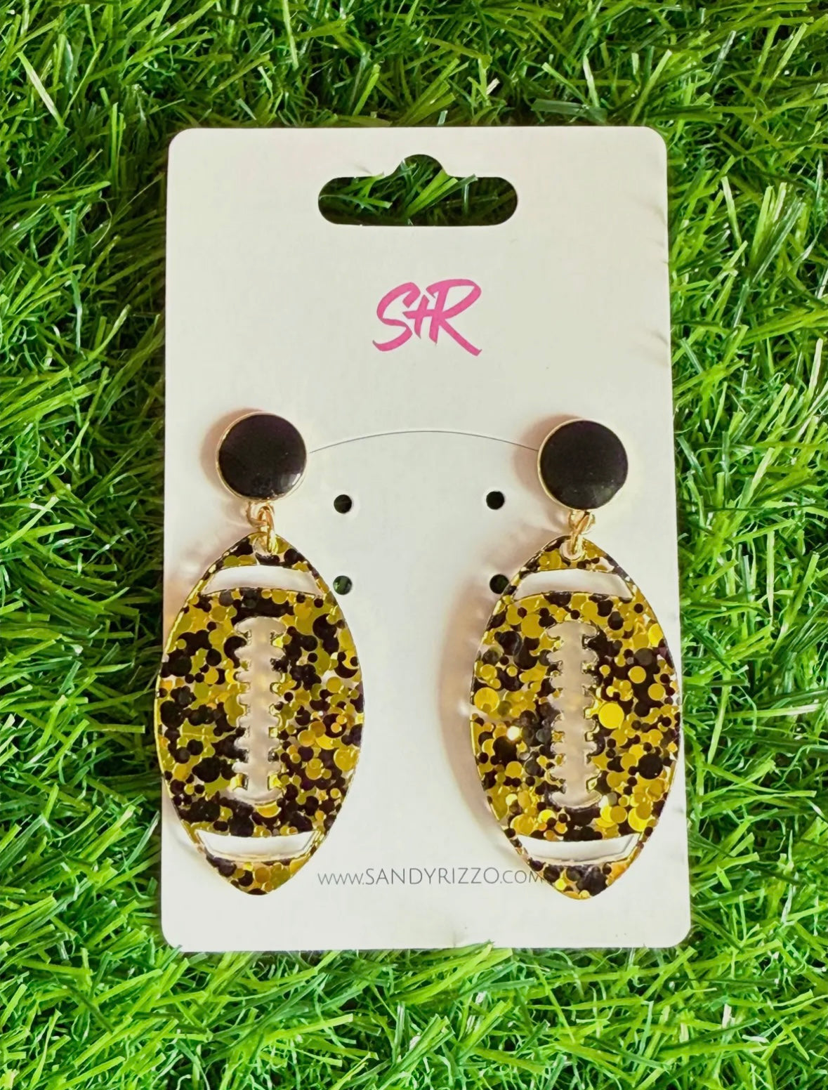 Football Black & Gold Glitz Earrings