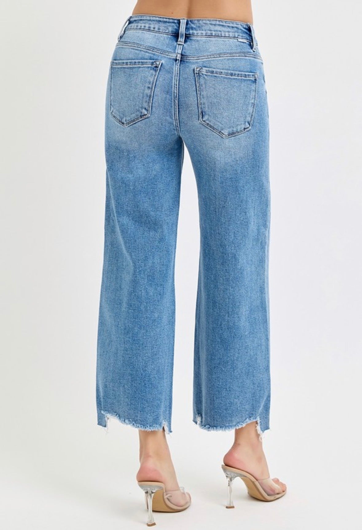 Distress Crop Wide Leg Jeans