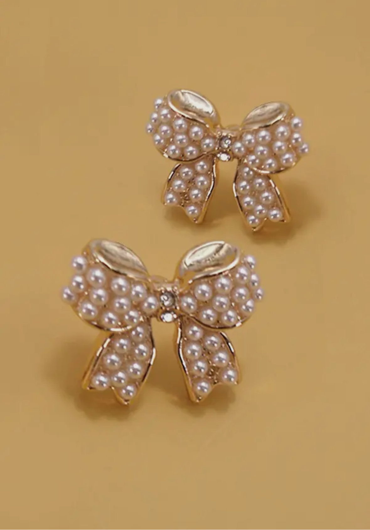 Mini Pearl & Gold Bow Stud Earrings