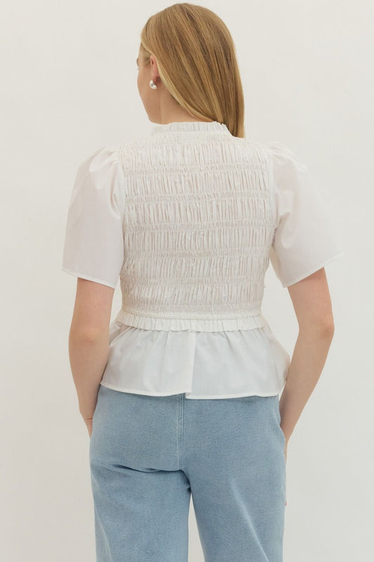 Smocked Bodice Peplum Top