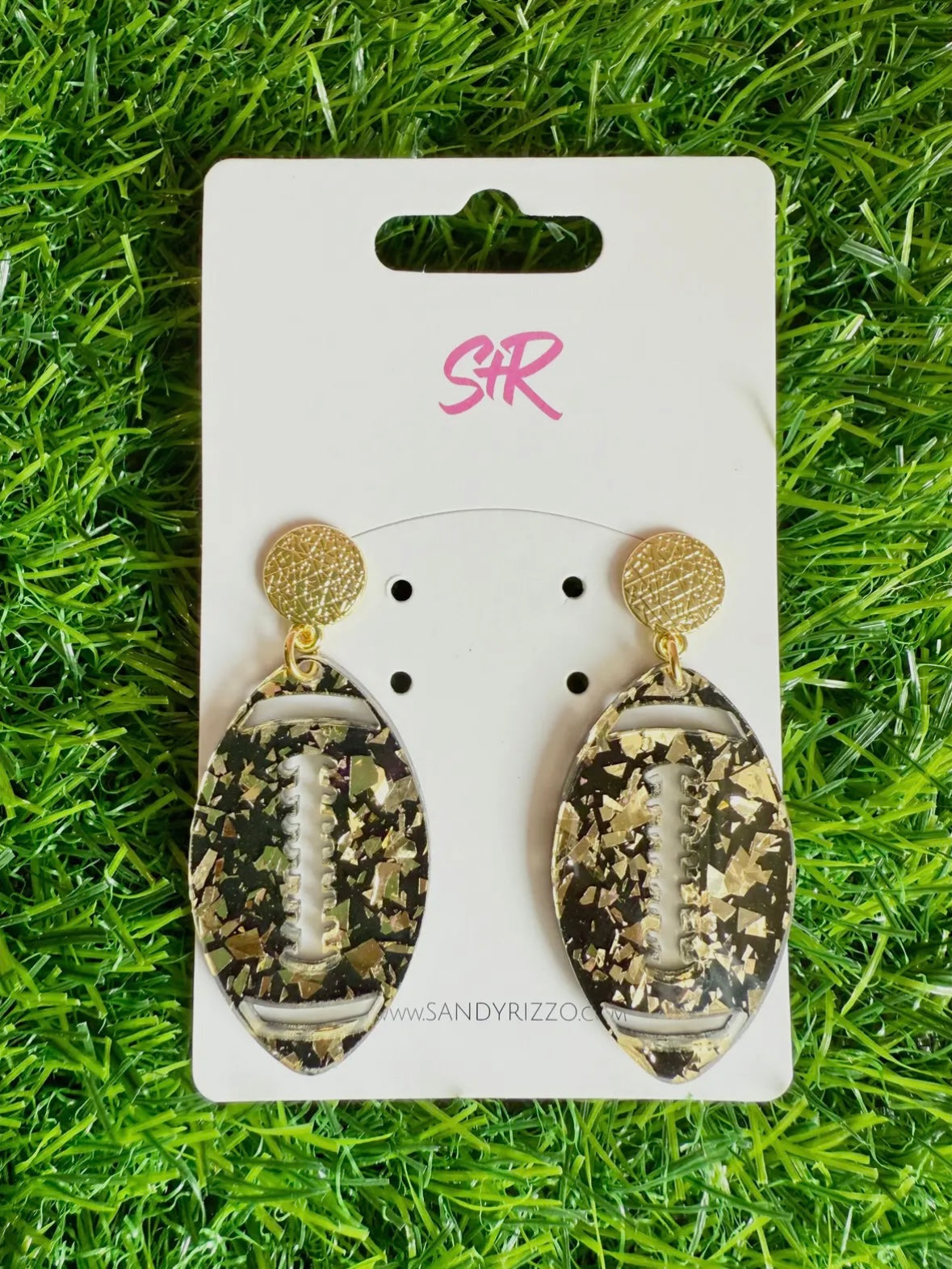 Football Black & Gold Confetti Post Earrings