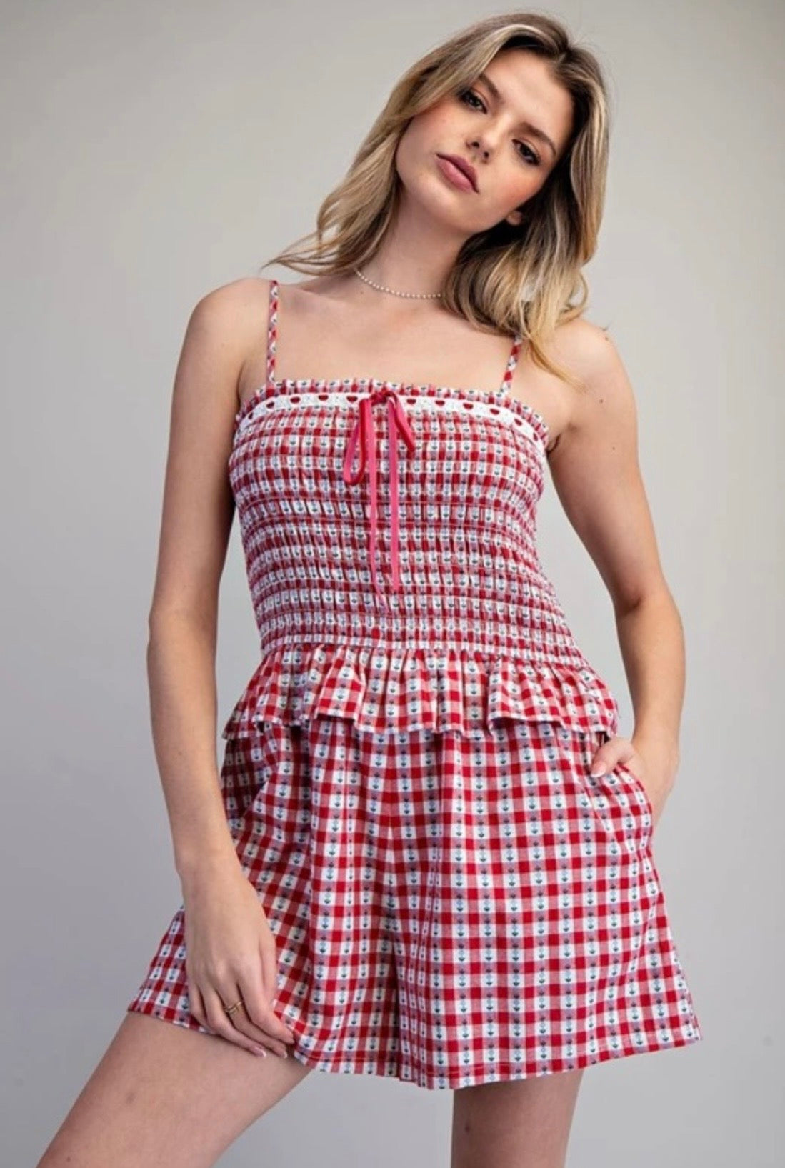 Patriotic Plaid Ruffle Romper