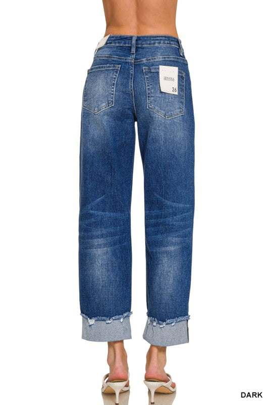 Wide Cuff Raw Hem Jean