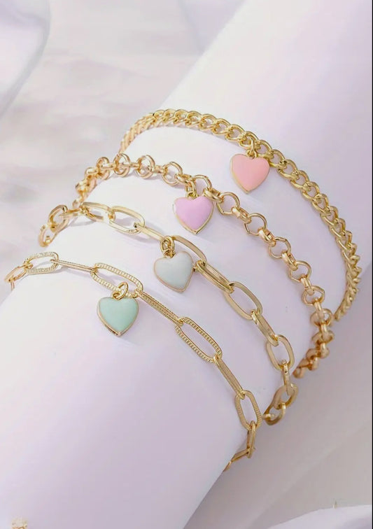 Heart Charm Multi Layer Chain Bracelet