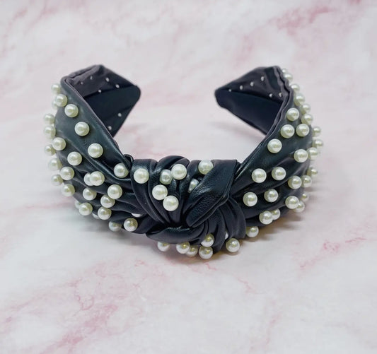 Pearled Up Leather Headband