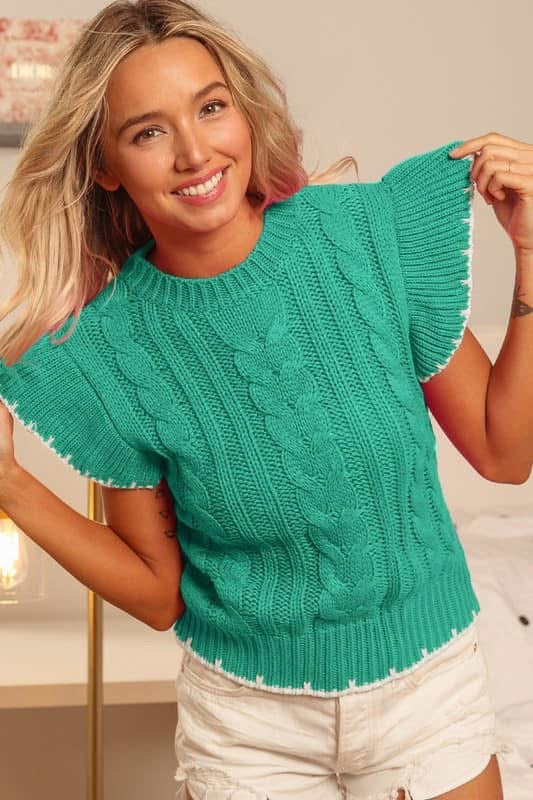 Cable Knit Flutter Top