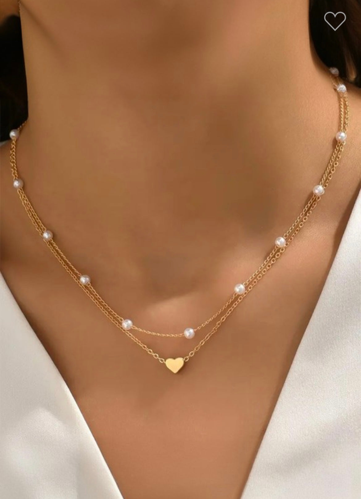 Gold Heart Pendent & Pearl Necklace