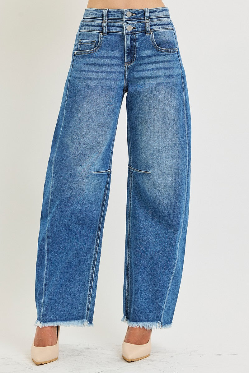 Slouchy Barrel Double Waistband Detail Jeans
