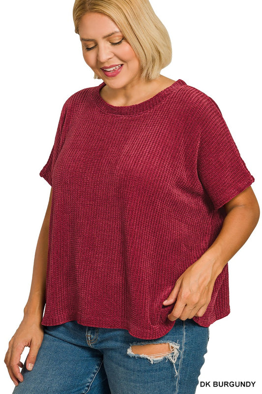Plus Chenille Waffle Cap Sleeve Sweater