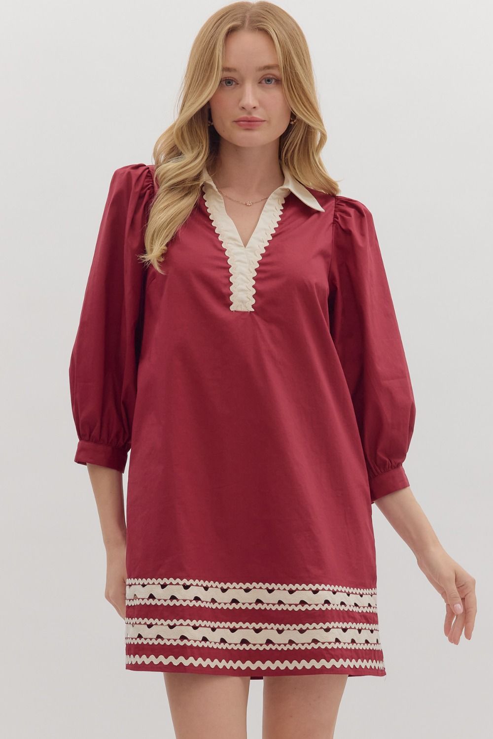 Solid Red 3/4 sleeve mini dress