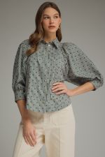 Polka Puff Sleeve Button Up