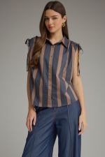 Striped Sleeveless Button Up Top