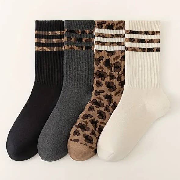 WOMAN ANIMAL LEOPARD HALF CREW THROWBACK SOCKS