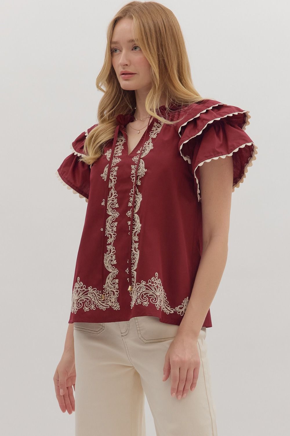 Garnet Solid short flutter sleeve top