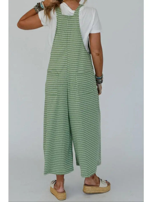 Gingham Wide Leg Overalls