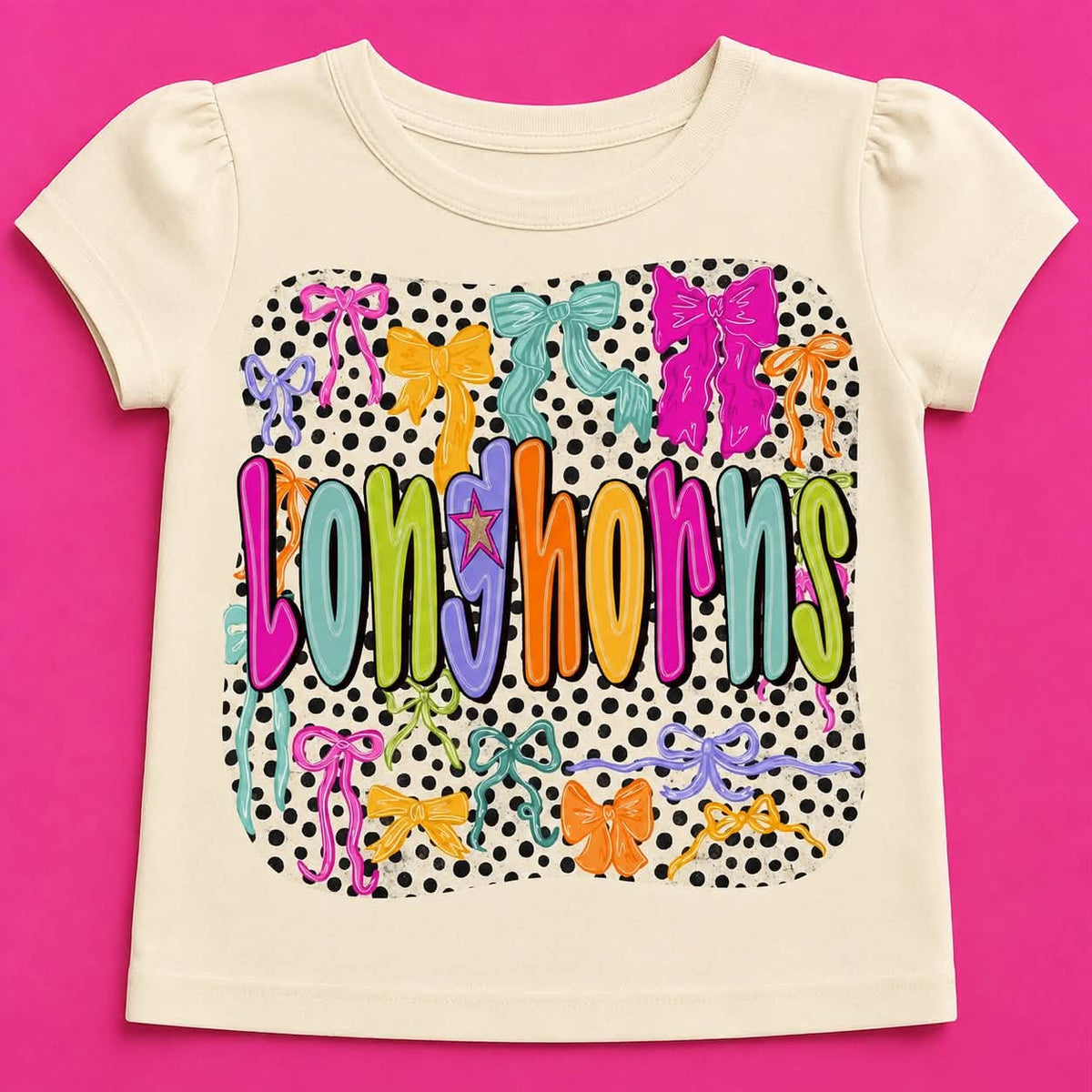 KIDS- colorful bow team shirt LONGHORNS