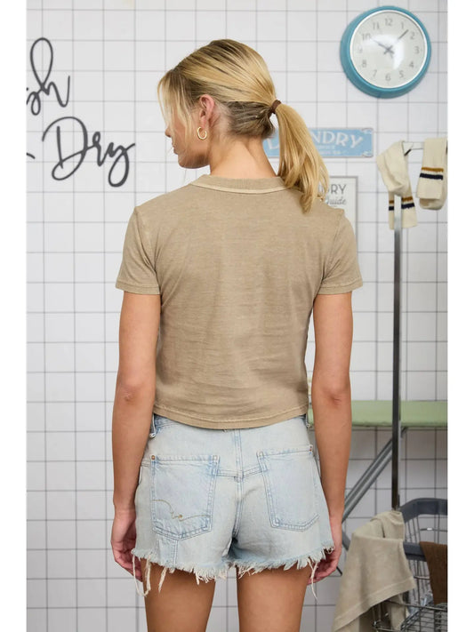 Washed Short Sleeve Cropped Knit T-Shirt