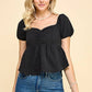 WT50479 - BABYDOLL LACE UP BACK BUBBLE WOVEN TOP
