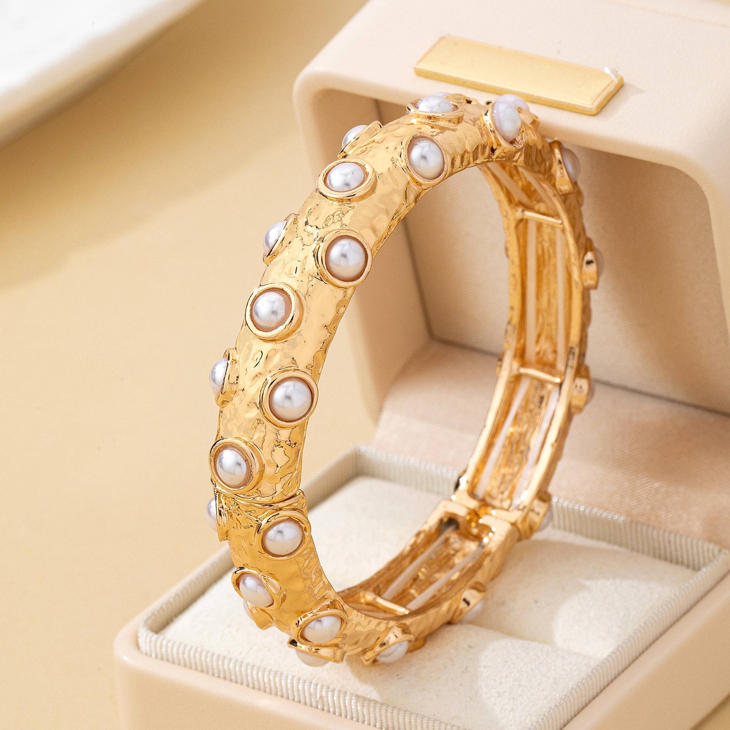 Vintage Gold and Pearl Embellished Bangle | 80B1772