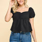 WT50479 - BABYDOLL LACE UP BACK BUBBLE WOVEN TOP