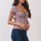 JT57348S - STRIPE SQUARE NK HENLEY BABYDOLL TEE