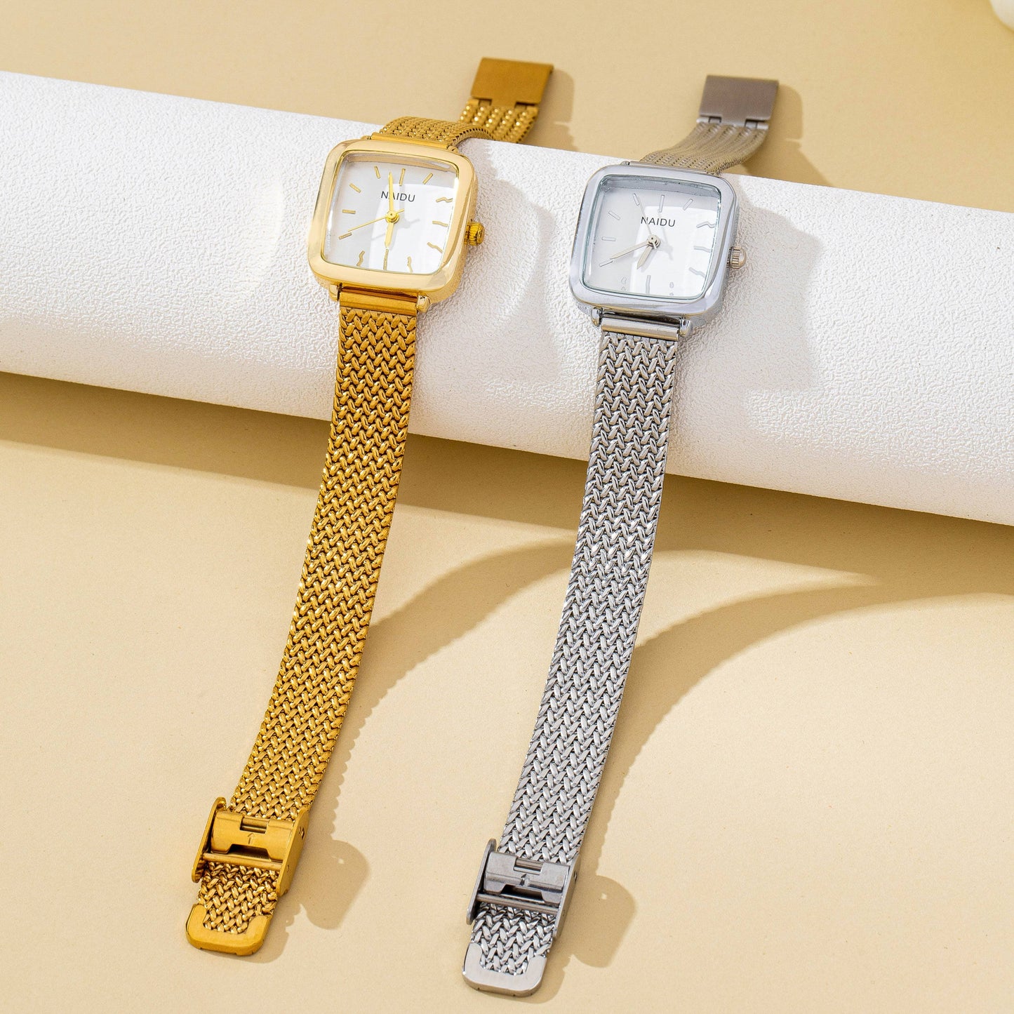 SQUARE FACED MESH BAND BRACELET WATCH | 80W003