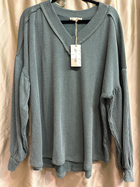 PLUS SIZE Two Tone Otto Ribbed Soft Knit Top