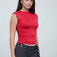 REVERSIBLE FUNNEL NECK SCRUNCH KNIT TOP