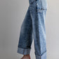 Zipper Front Rolled Up Hem Pants