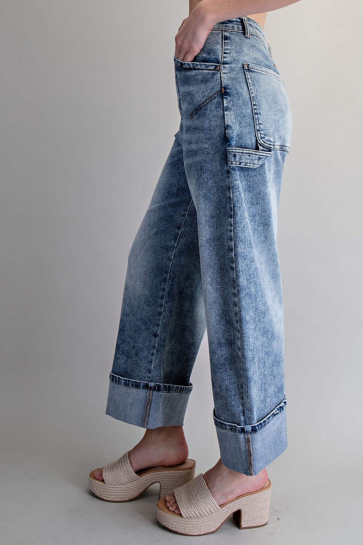 Zipper Front Rolled Up Hem Pants