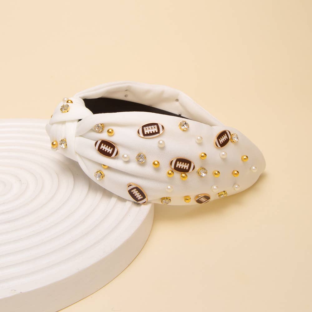 Game Day Football Jeweled Headband with Pearl Accent