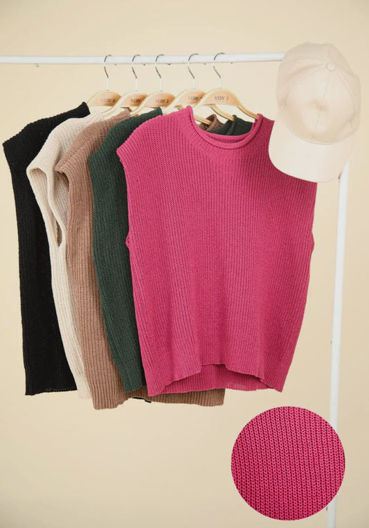 Pink Oversized Soft Knit Sweater Vest Top