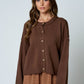 RAW EDGE EXPOSED SEAM BUTTON DOWN KNIT CARDIGAN