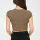 LEOPARD PRINT SHORT SLEEVE CROPPED KNIT TOP