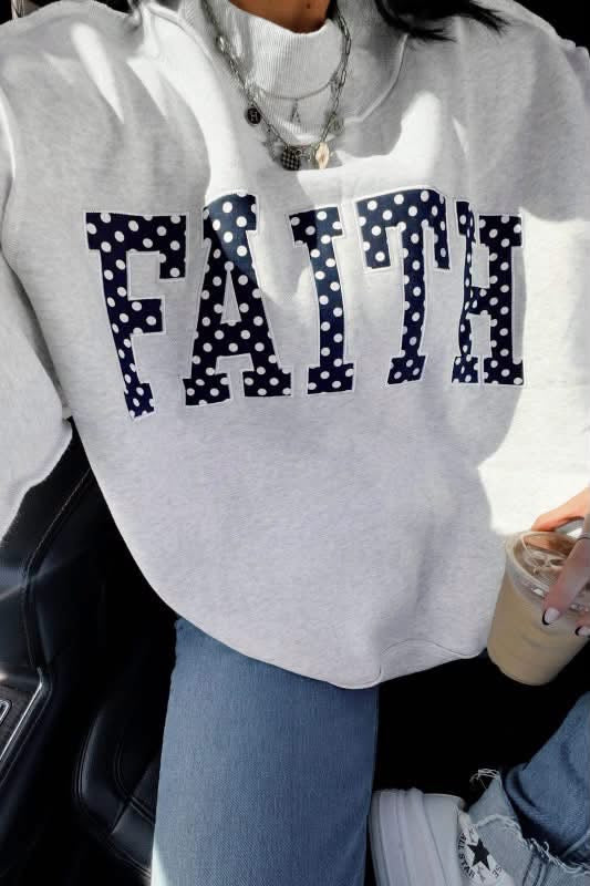 Mock Neck Embroidered Faith Sweatshirt