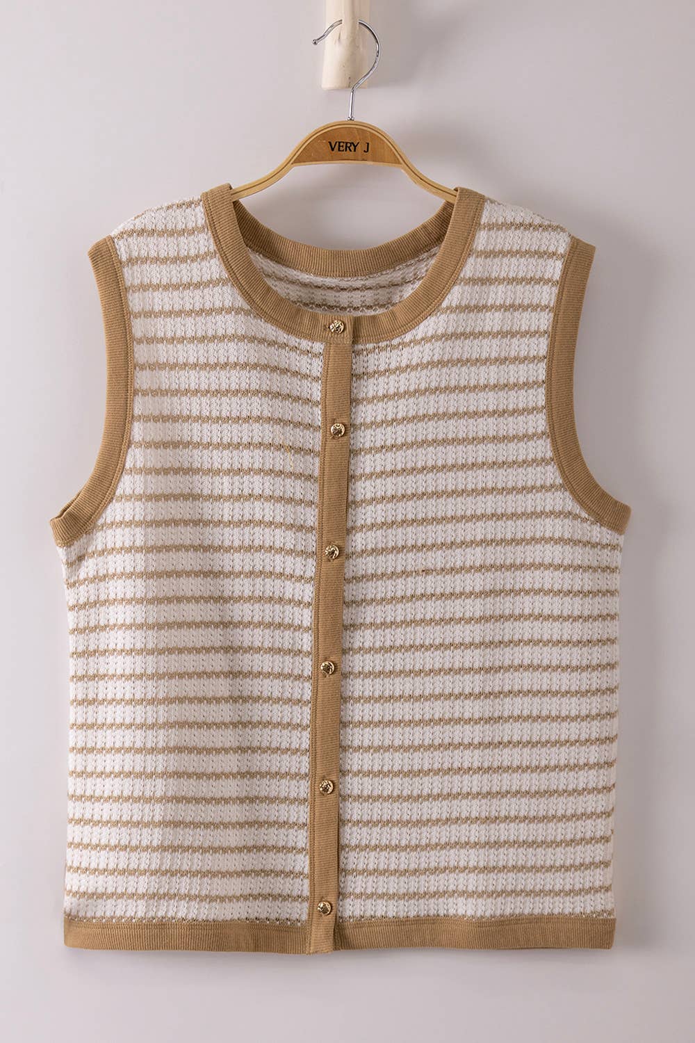 NT12503-Stripe Knit Button Down Top